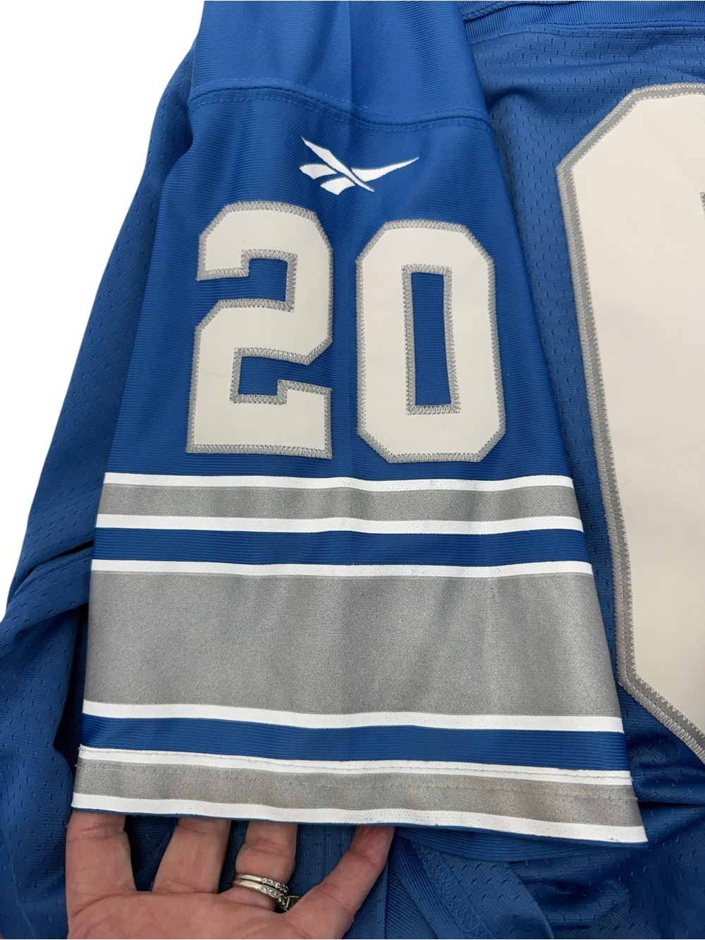 Vintage NFL Reebok Barry Sanders Detroit Lions Throwback Jersey Large Blue - Picture 12 of 16
